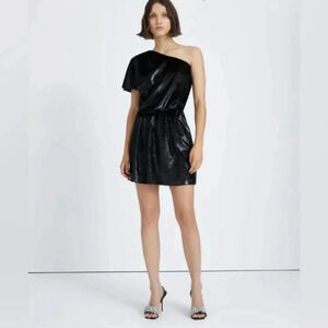 7 For All Mankind 7FAMK One Shoulder Shimmer MIni Dress Ruffled Sleeve Size M